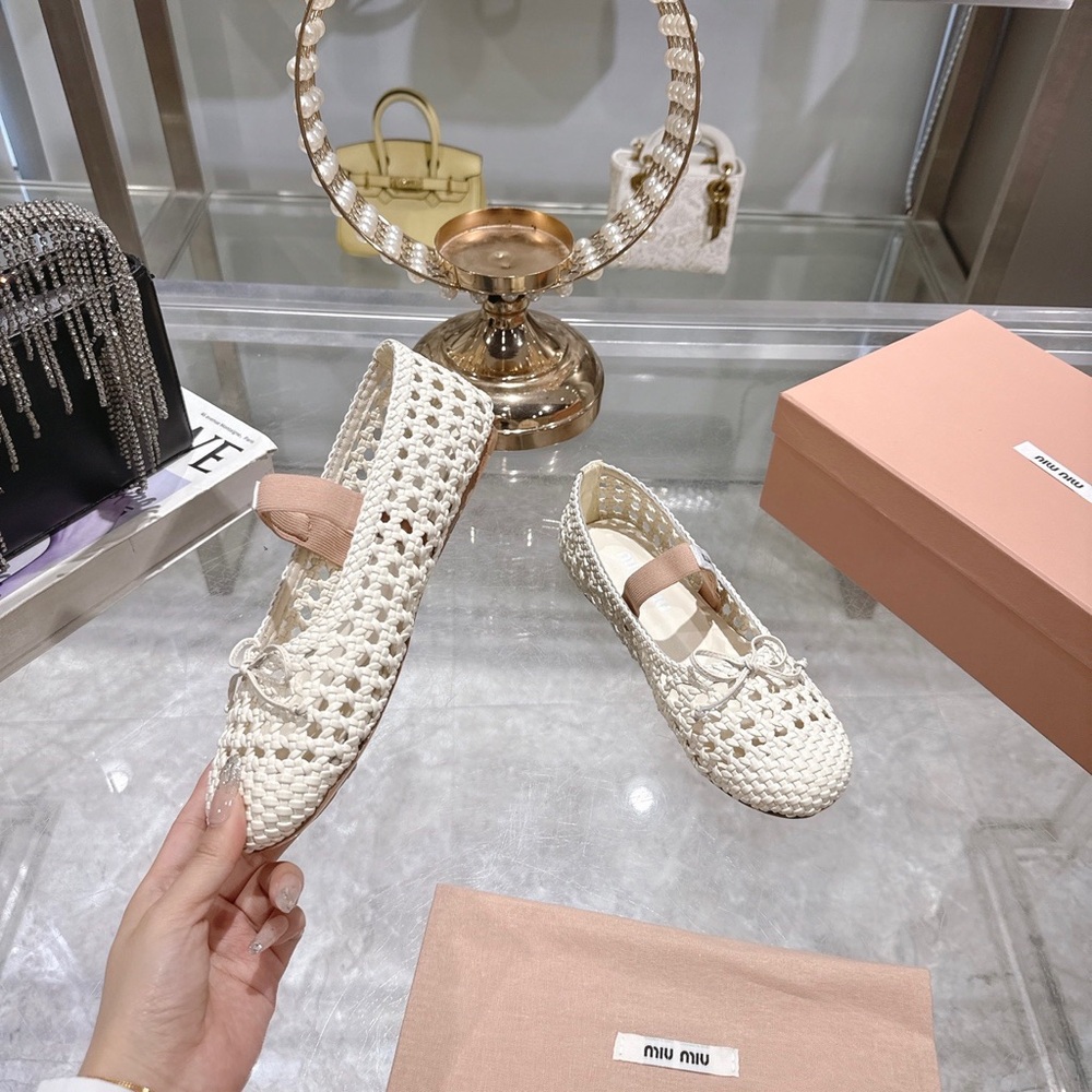 Miu Miu Ivory Woven Mary Jane Ballet Flats - Picture 6 of 6